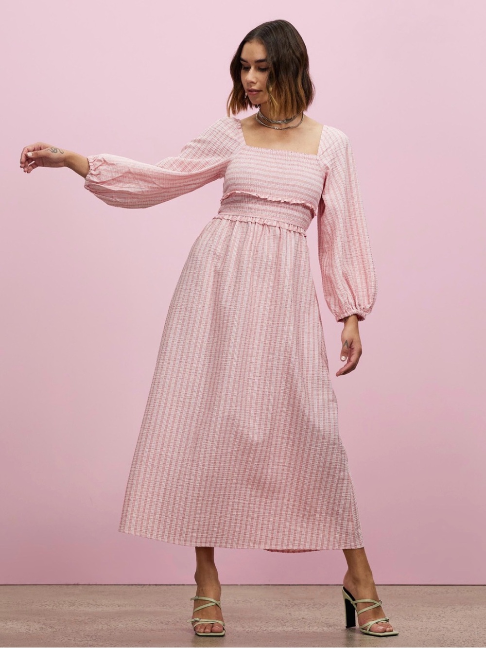 Topshop | Stripe Textured Back Detail Midi | Size 6